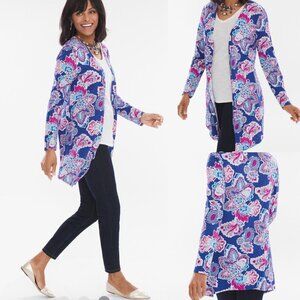 Chico's Long Sleeve Outline Floral Open Front Cardigan Sweater Sz 0 (Small 4-6)